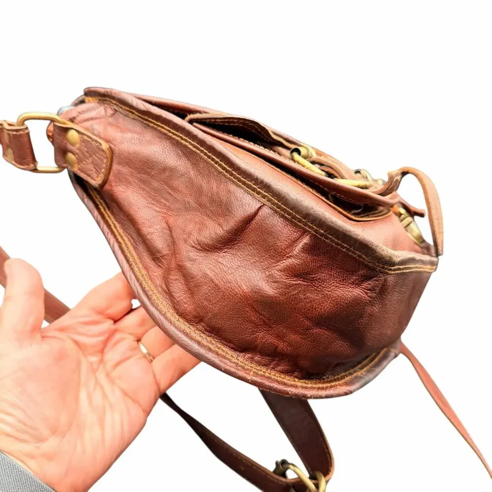 Firu Handmade Leather Crossbody Satchel Brown Buckle Messenger Bag